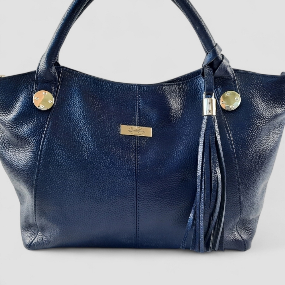Lrg ONNA EHRLICH Tassel Violet Royal Blue Leather Top Handle Satchel Crossbody